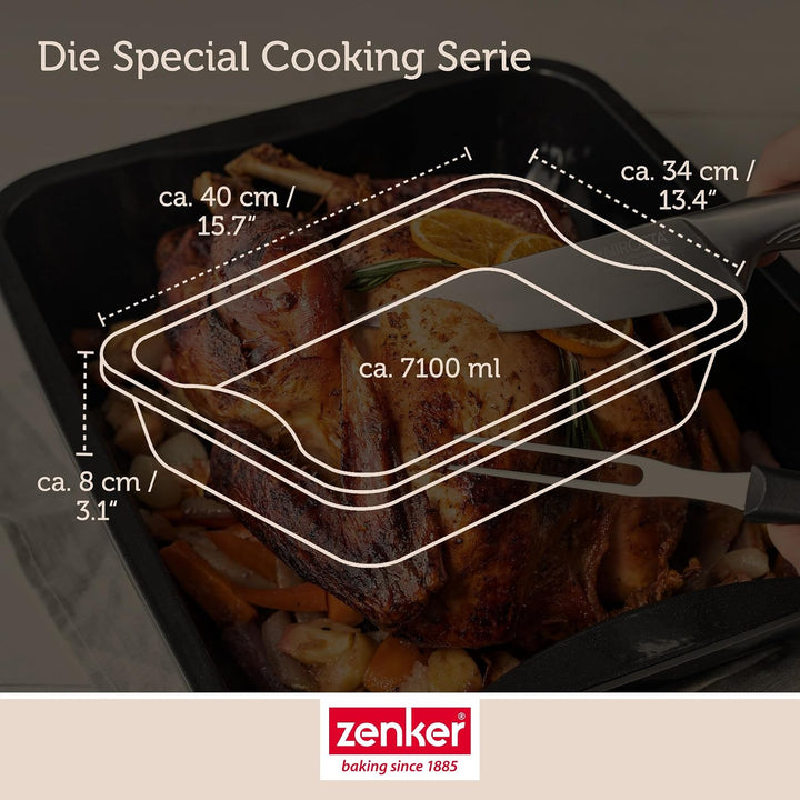 Zenker XXL Bräter Emaille (40 x 8 x 34 cm) SPECIAL COOKING, rechteckige Ofenform mit Emaille-Versieg