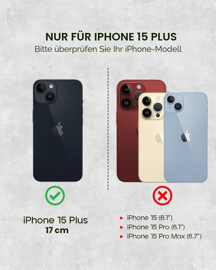 Porter Riley - Lederhülle kompatibel mit iPhone 15 Plus. Premium Echtleder Standhülle/Ledertasche/Br