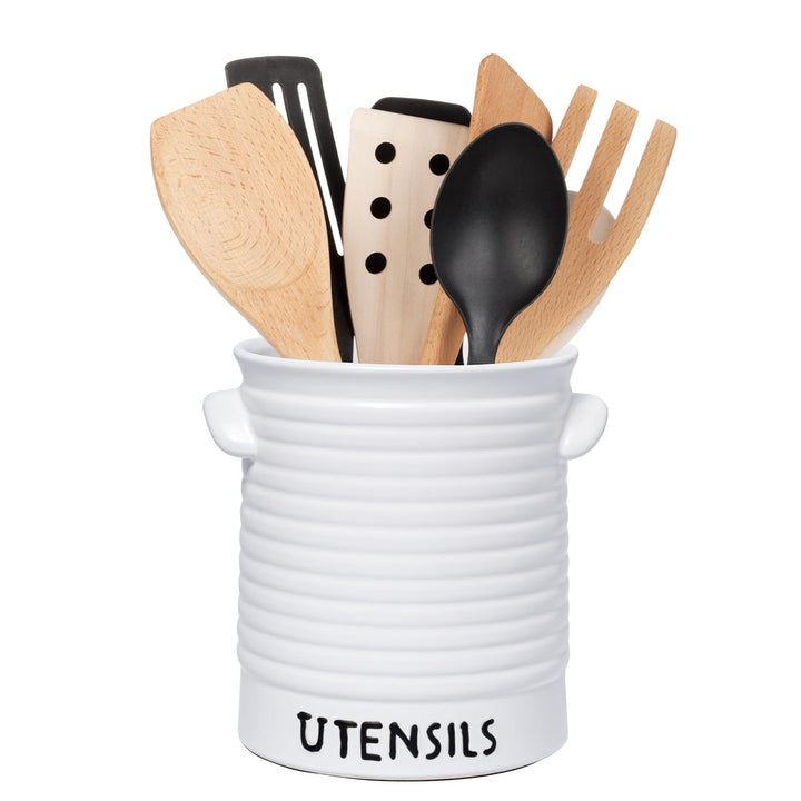 Karisky Kitchen Utensilhalter für Arbeitsplatten, 6,2 "grosser Keramikutensilien -Crock mit Korkmatt