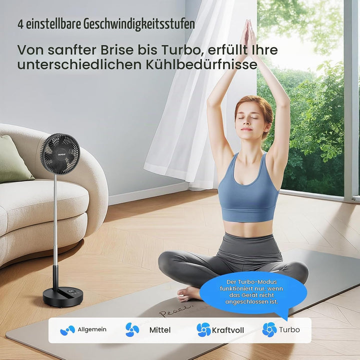 TriPole Tragbarer Standventilator mit LED-Anzeige, Akku, 28,5 Std. Laufzeit | Oszillierender Ventila