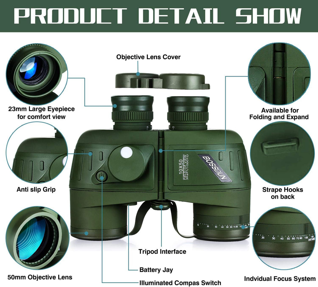 10x50 Marine Fernglas,Fernglas mit Nachtsicht Entfernungsmesser und Kompass, für Wassersport-Enthusi