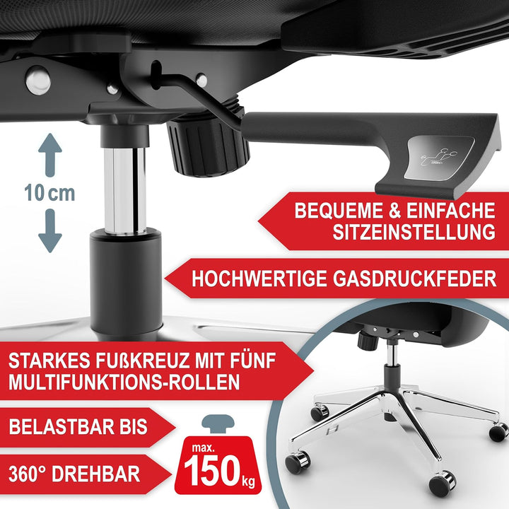 Onbest ergonomischer Premium Bürostuhl – individuell ergonomisch verstellbare Lordosenstütze, Kopfst