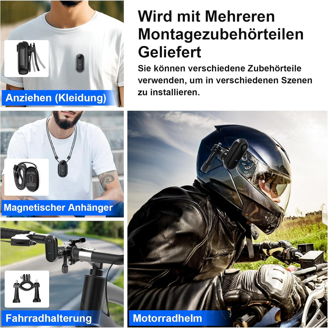 Daumen Action Cam, Motorrad Mini WiFi Kamera HD 1080P Body Kamera, Magnetische Sporthelmkamera mit 3