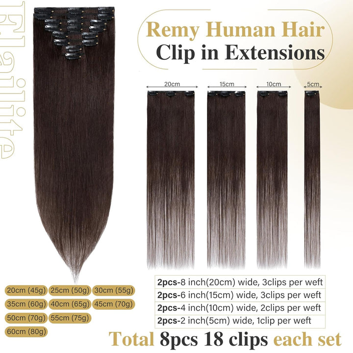 Elailite Clip in Echthaarverlängerungen Haarverlängerungen Haarteile 8 Stück 18 Clips für Frauen Vol