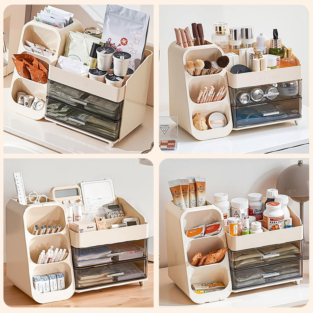 Make Up Kosmetik Organizer mit 2 Schubladen, Multifunktion Schminktisch Organizer, Einfache Aufbewah