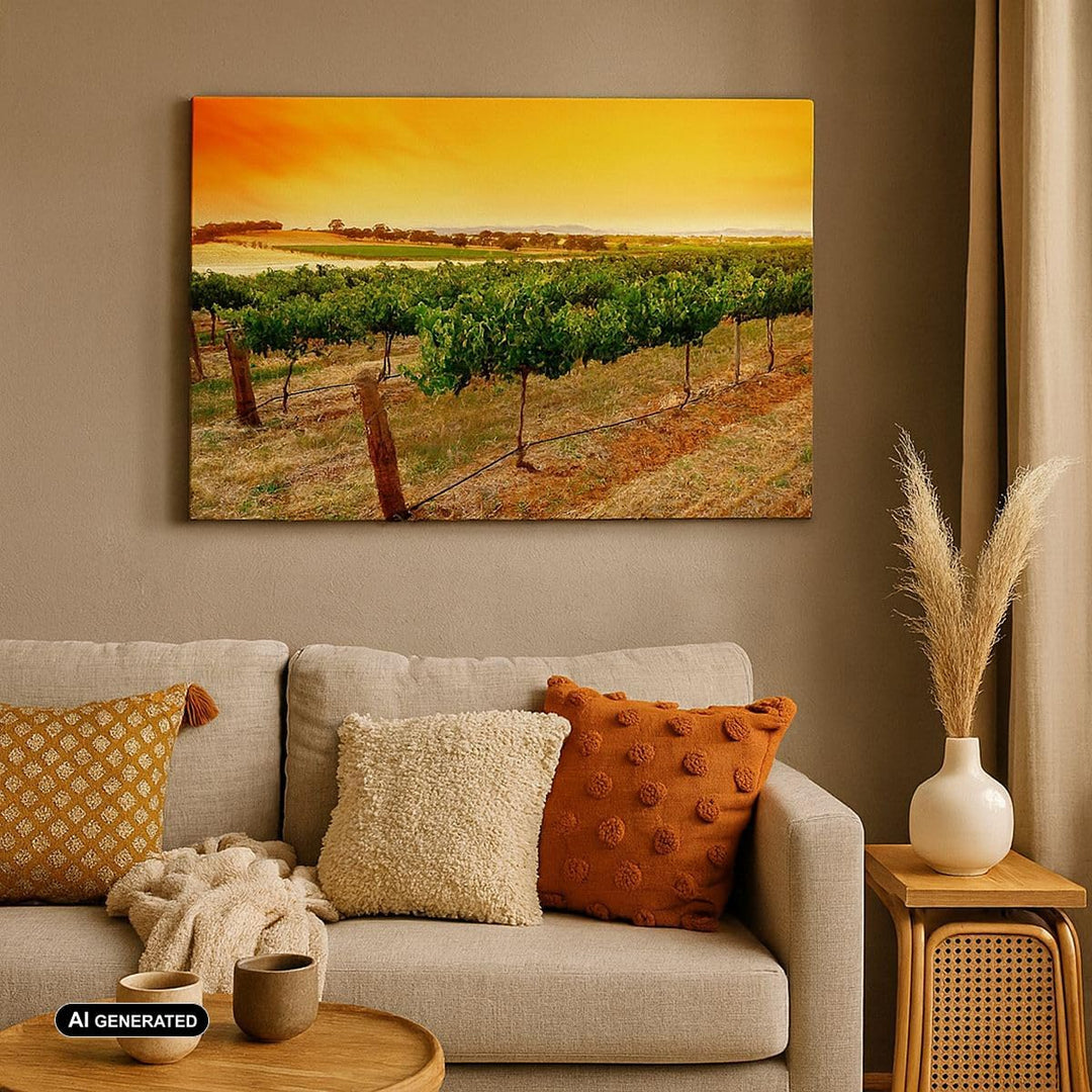 Bilder auf Leinwand 100x70cm Leinwandbild Landschaft Weinberg Sonnenuntergang Gross Wanddeko Bild Sc
