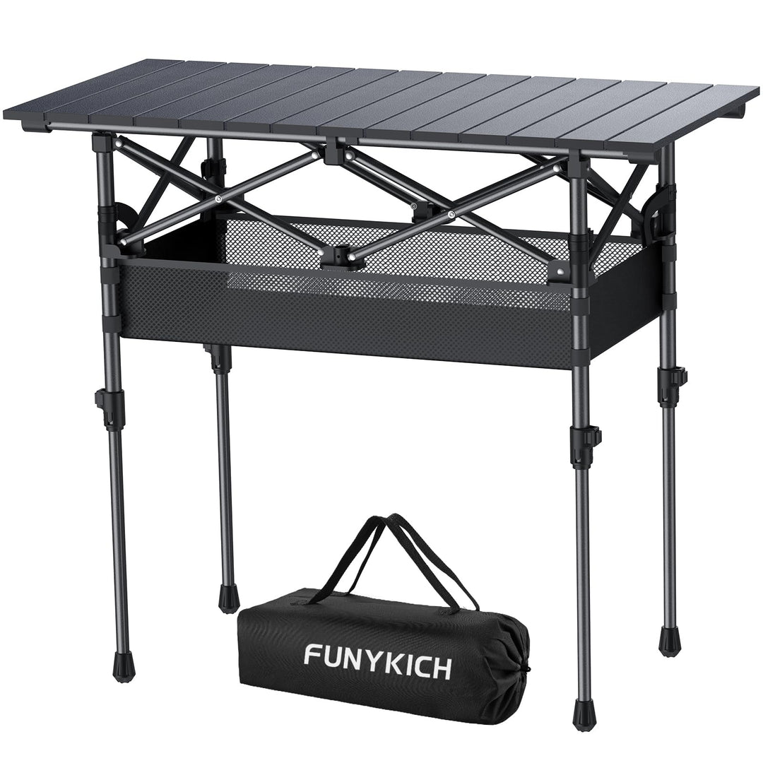 FUNYKICH Campingtisch Klappbar 82 x 40cm, Klapptisch mit 2 Höhenverstellbar(44/70cm), Einfache Monta