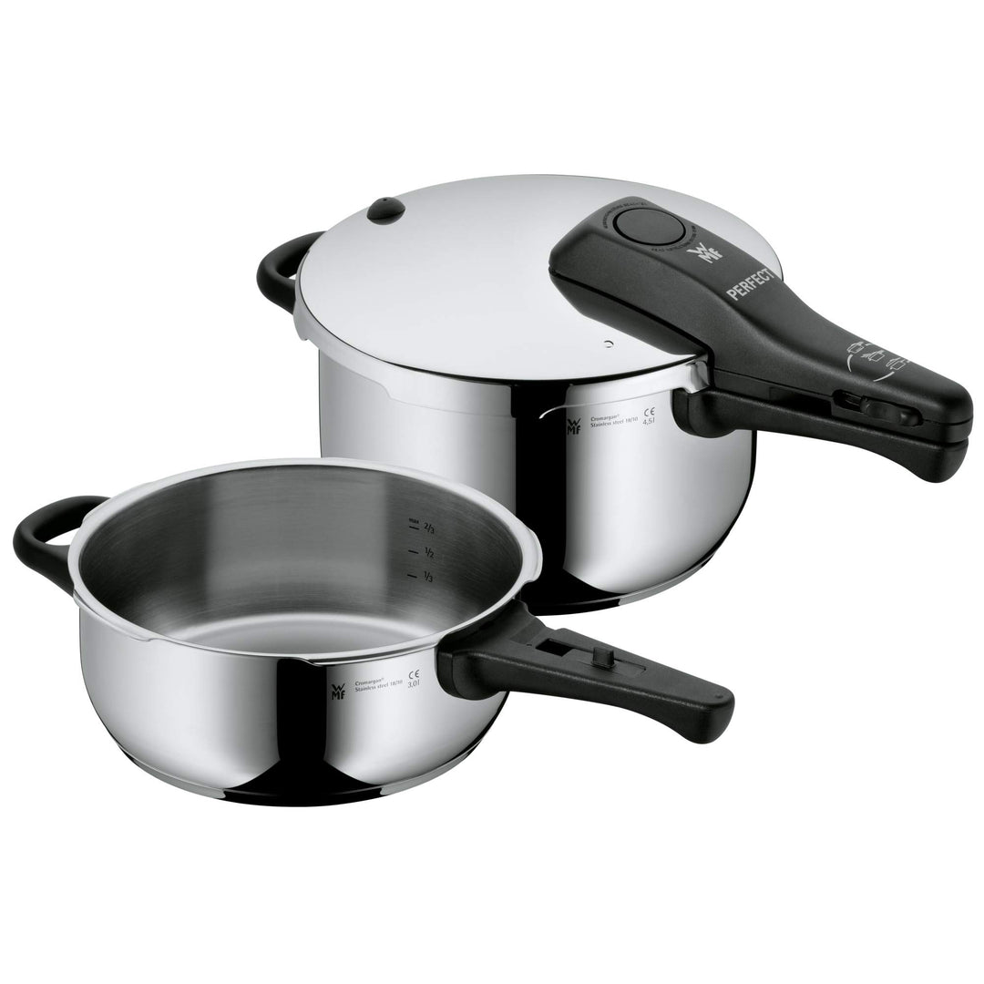 WMF Perfect Schnellkochtopf Set Induktion 2-teilig, Dampfkochtopf 4,5l + 3l, Töpfe Set Cromargan Ede