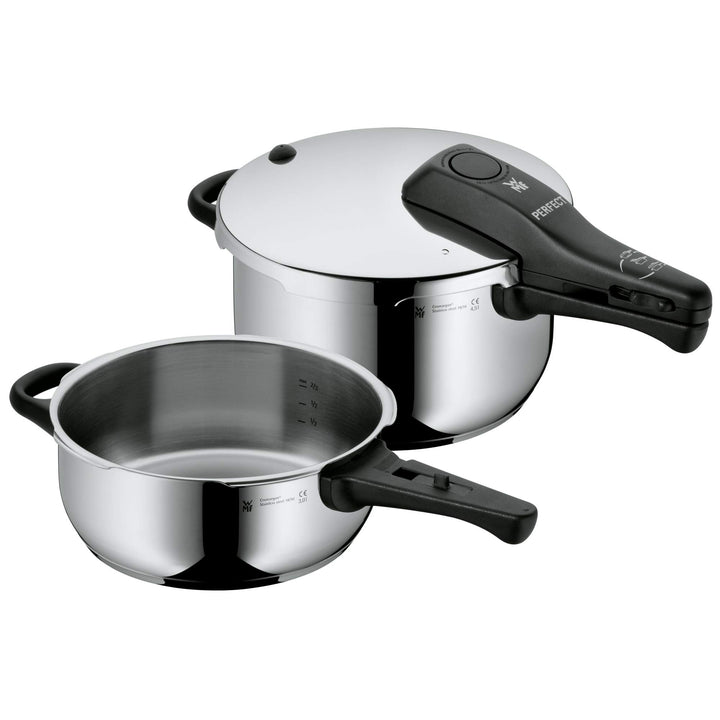 WMF Perfect Schnellkochtopf Set Induktion 2-teilig, Dampfkochtopf 4,5l + 3l, Töpfe Set Cromargan Ede