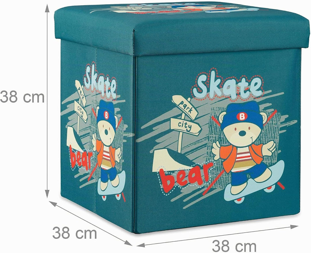 Relaxdays Sitzhocker für Kinder, faltbar, mit Stauraum, Aufbewahrungsbox mit Deckel, HxBxT 38 x 38 x