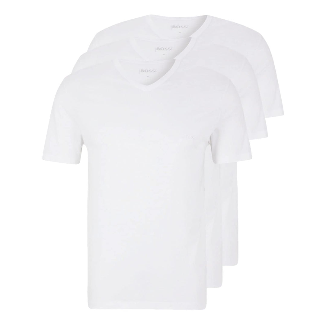 BOSS Herren Classic T-Shirts Kurzarm Shirts Pure Cotton V-Neck 3er Pack, Farbe:Weiss, Artikel:-100 W