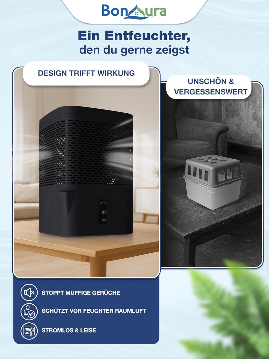 BonAura® Luftentfeuchter ohne Strom - Raumentfeuchter für Keller, Bad uvm. - 680g Luftenfeuchter Nac