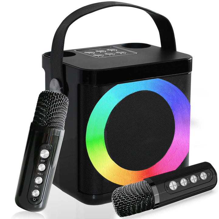 Karaoke Maschine mit 2 Drahtlosen Mikrofonen, Tragbares Bluetooth Karaoke Set für Kinder Erwachsene