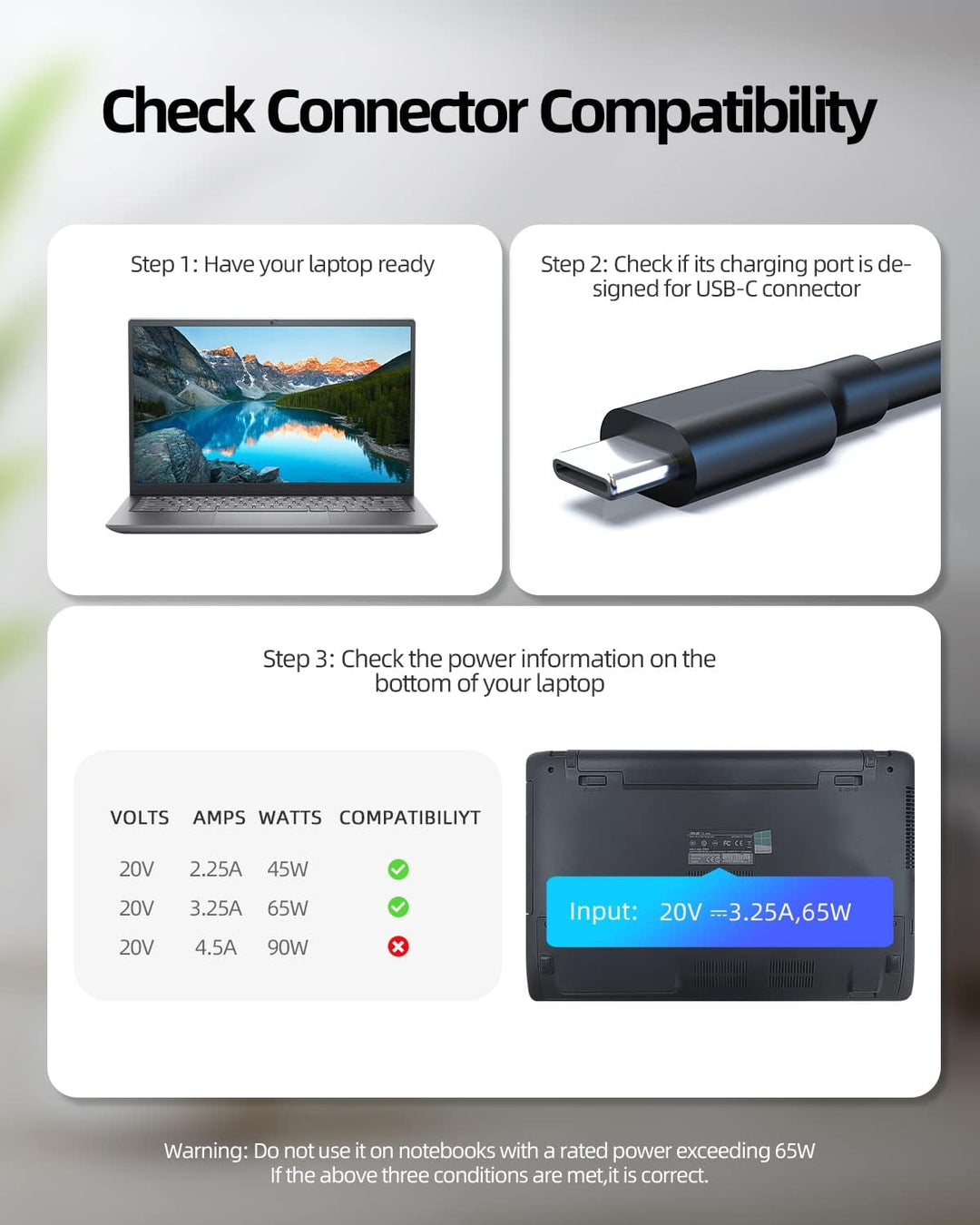 65W USB Typ C Netzteil Ladegerät Ladekabel Passend für HP Pavilion 14 Plus 14 14-ew0000 14-ew0010nr,