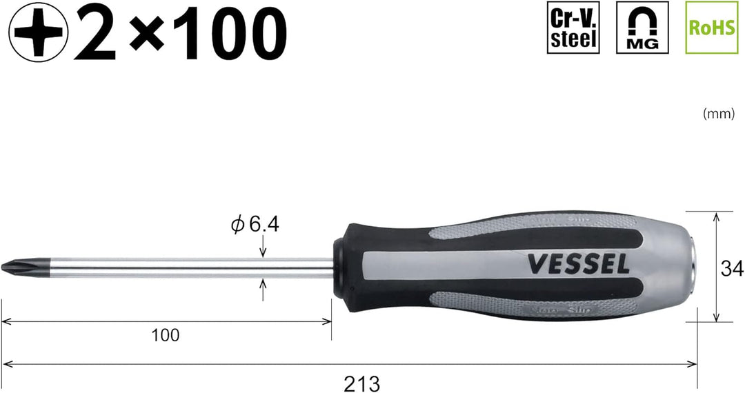 Vessel – Kreuzschlitz-Schlagschraubendreher Megadora 980 Impacta P2x100#2 Einzigartiges, Einzigartig