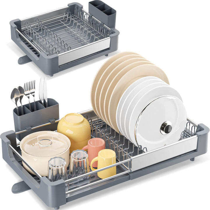KINGRACK Erweiterbares Abtropfgestell,Geschirr abtropfgestell, Aluminium Geschirrkorb,Verstellbarer