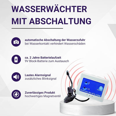 Wassermelder mit Abschaltung, automatisches Magnet-Absperrventil 3/8 Zoll, schliesst sofort bei Wass