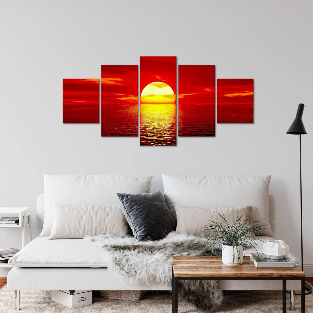 Runa Art Wandbilder Sonnenuntergang Sunset 5 Teilig Bild auf Vlies Leinwand Deko Schlafzimmer Wohnzi