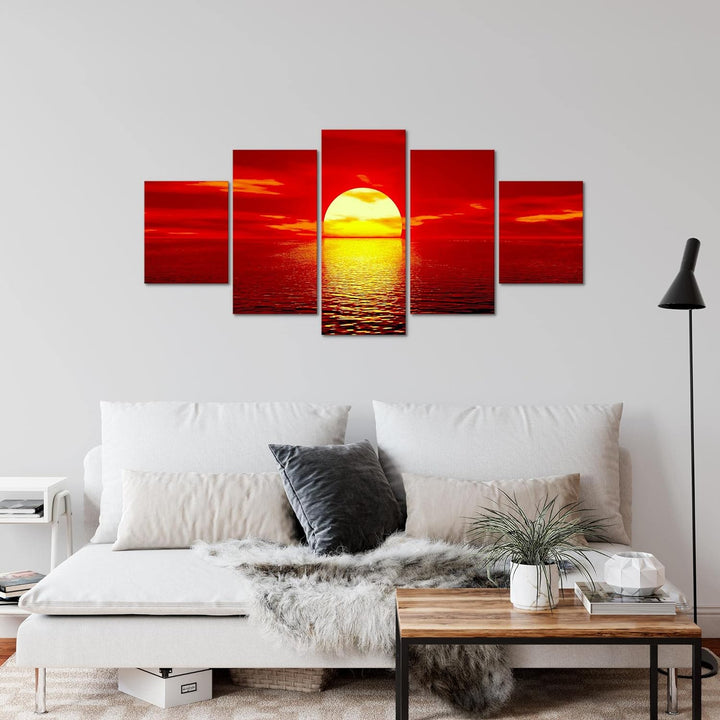 Runa Art Wandbilder Sonnenuntergang Sunset 5 Teilig Bild auf Vlies Leinwand Deko Schlafzimmer Wohnzi