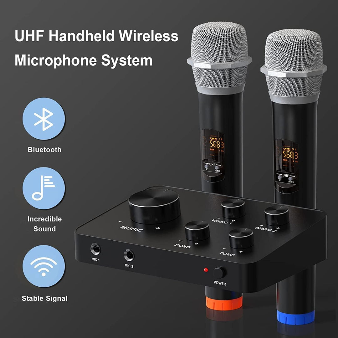 UHF Drahtloses Mikrofon, Bluetooth Handmikrofonsystem Funkmikrofon Professionelles Dynamisches Dual