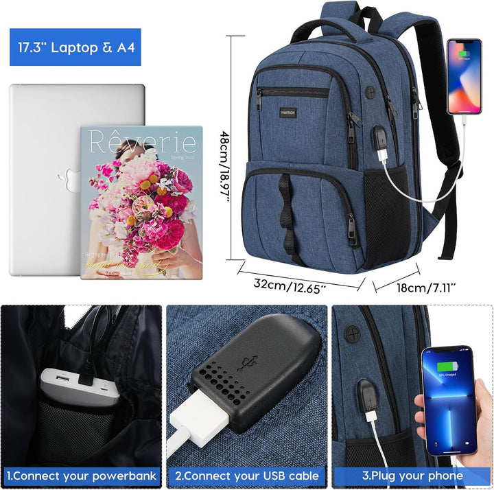 YAMTION 17,3 Zoll Rucksack Laptop Herren Gross Sportrucksack mit Schuhfach für Fitnessstudio Schulru