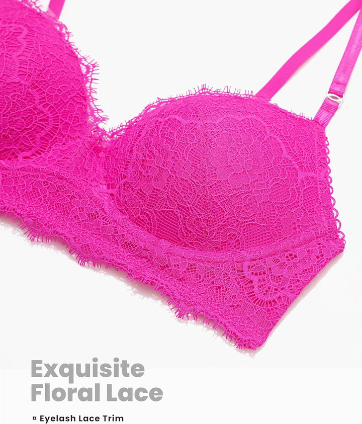 DOBREVA Damen Push Up BH ohne Bügel Soft Spitze Bügelloser BHS Gepolstert Bequemer Tiefer Ausschnitt