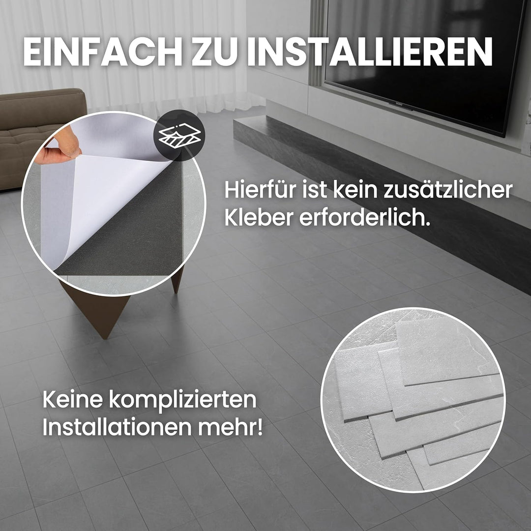 PVC Bodenbelag Selbstklebend - Vinylboden Selbstklebend | Extra Abriebfest, Wasserdicht Grau Marmor-