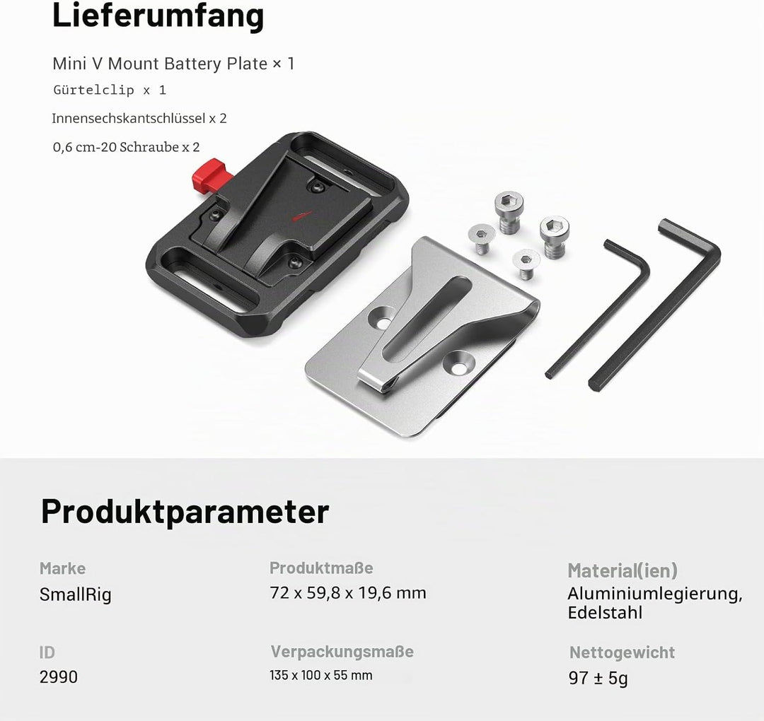 SMALLRIG Mini V Mount Batterieplatte mit Gürtelclip - 2990