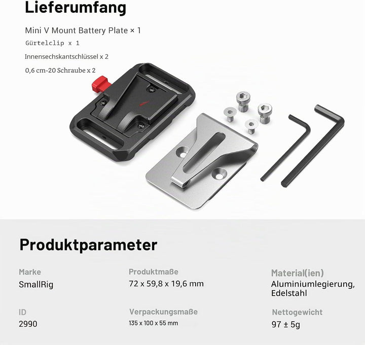 SMALLRIG Mini V Mount Batterieplatte mit Gürtelclip - 2990