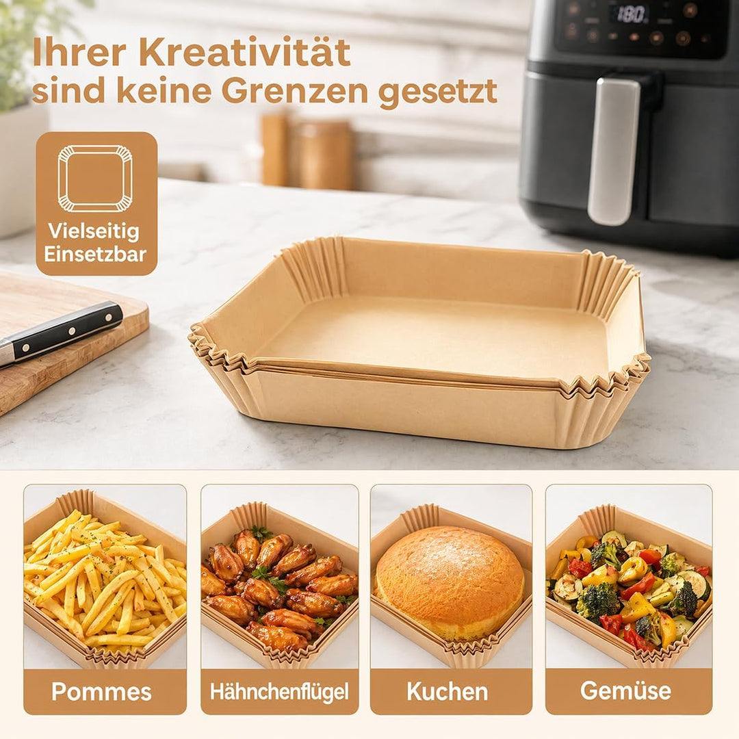 250 Stück Einweg-Backpapier für Heissluftfritteusen mit zwei Körben, 6-10 qt, zum Frittieren und Bac