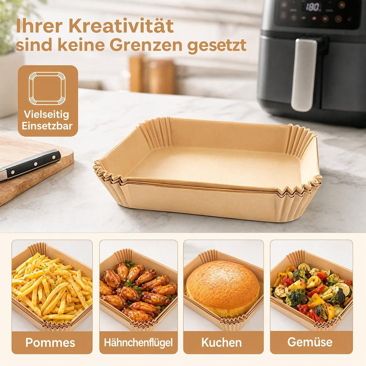 250 Stück Einweg-Backpapier für Heissluftfritteusen mit zwei Körben, 6-10 qt, zum Frittieren und Bac