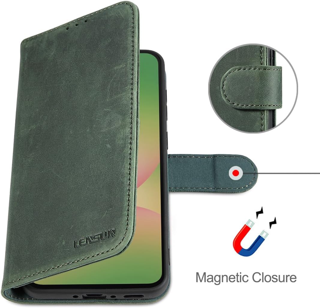 LENSUN Echtleder Hülle für Samsung Galaxy A56, Handyhülle [Echtes Leder][Wallet Kartenfach][Klappbar