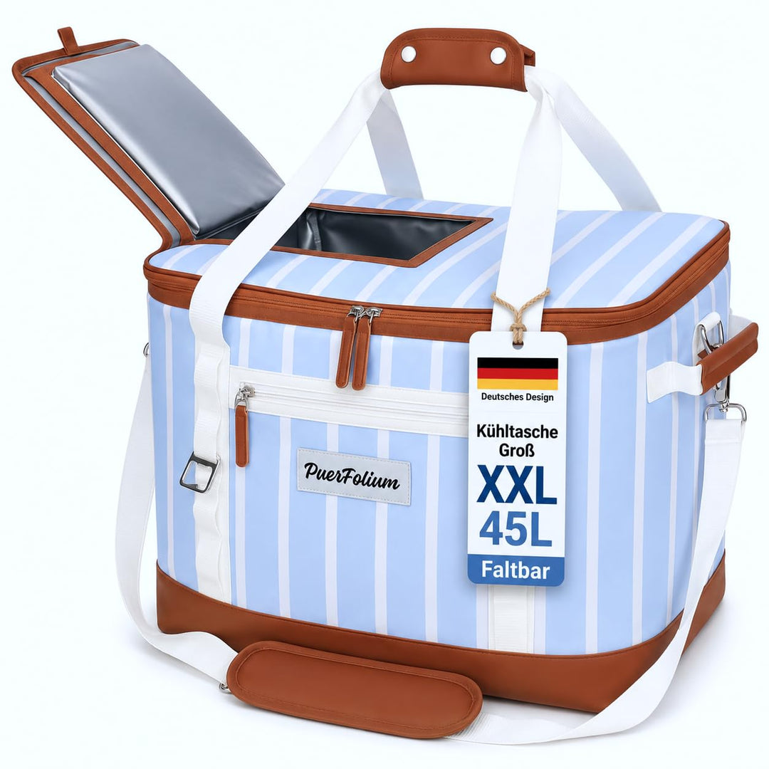 Kühltasche 45L Gross Faltbar XXL Wasserdicht Tragbar Mit Oberklappe Für Strand Camping Auto Picknick