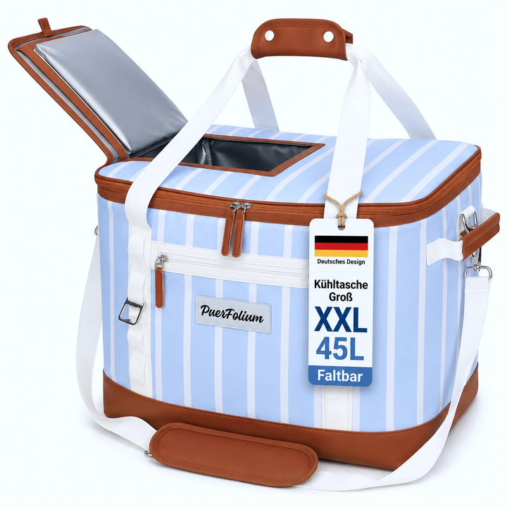 Kühltasche 45L Gross Faltbar XXL Wasserdicht Tragbar Mit Oberklappe Für Strand Camping Auto Picknick