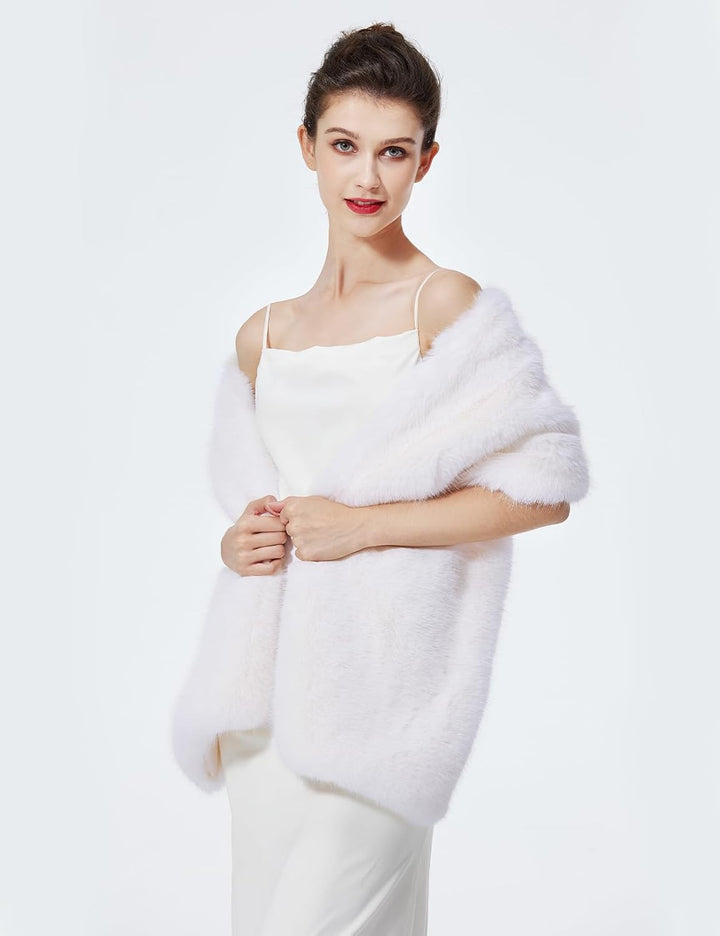 BEAUTELICATE Damen Kunstpelz Stola Schal Warp Brautjacke Kunstfell Brautschal Brautstola für Braut A