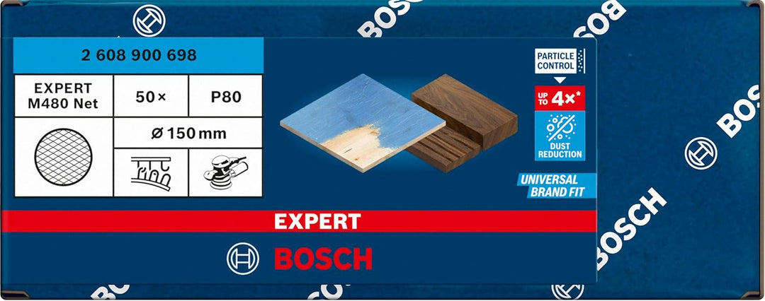Bosch Professional 50x Expert M480 Schleifnetz (für Hartholz, Farbe auf Holz, Ø 150 mm, Körnung 80,