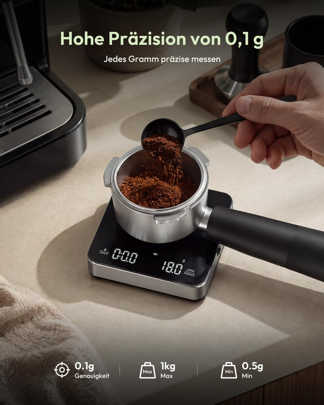 Maestri House S2 Nano Espressowaage 1kg/0,1g mit Timer, USB-C