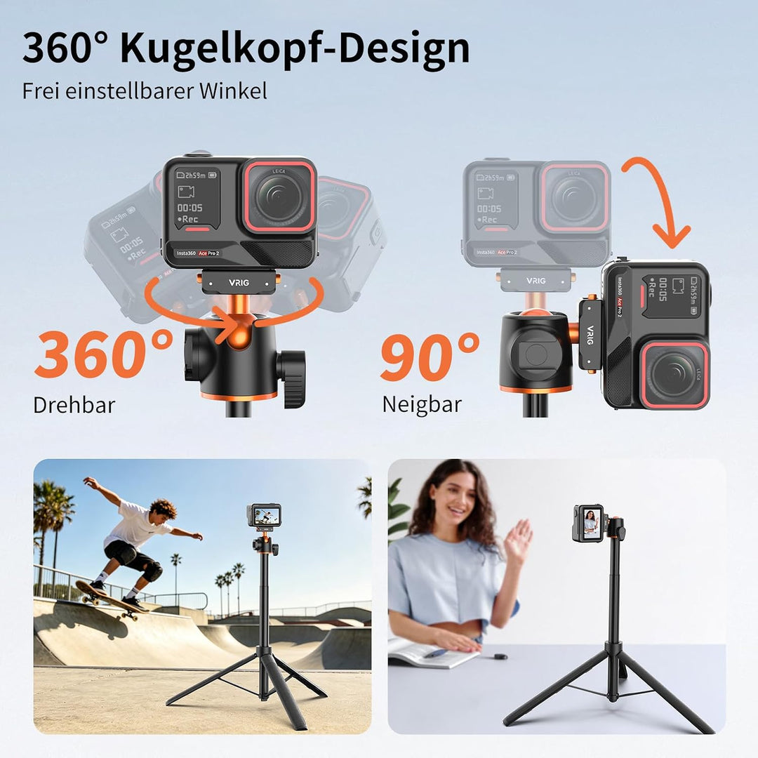 VRIG 140cm Selfie Stick Stativ für Insta 360 Ace Pro 2/ X5/ X4 Air, AC-104 | Magnetischer Schnellwec