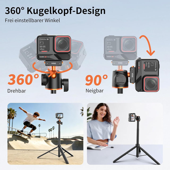 VRIG 140cm Selfie Stick Stativ für Insta 360 Ace Pro 2/ X5/ X4 Air, AC-104 | Magnetischer Schnellwec