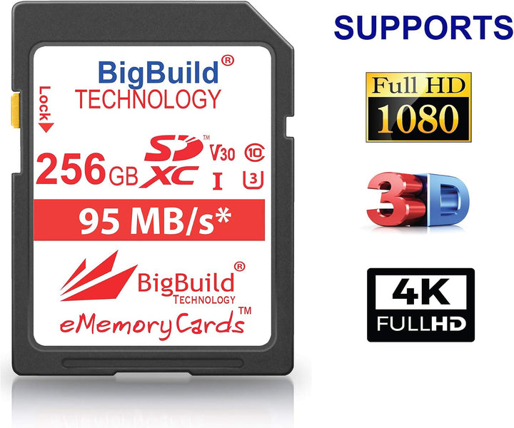 BigBuild Technology 256GB UHS-I U3 95MB/s Speicherkarte für Canon EOS 1200D, 1300D, 2000D, 200D, 400