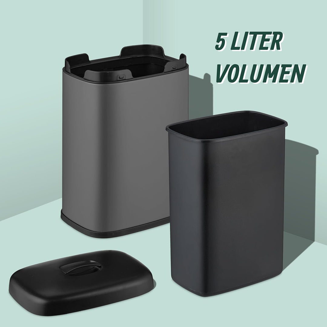 Relaxdays Mülleimer Wandmontage, 5 Liter, Einhängen oder Kleben, Inneneimer, Küchenabfalleimer, Badm