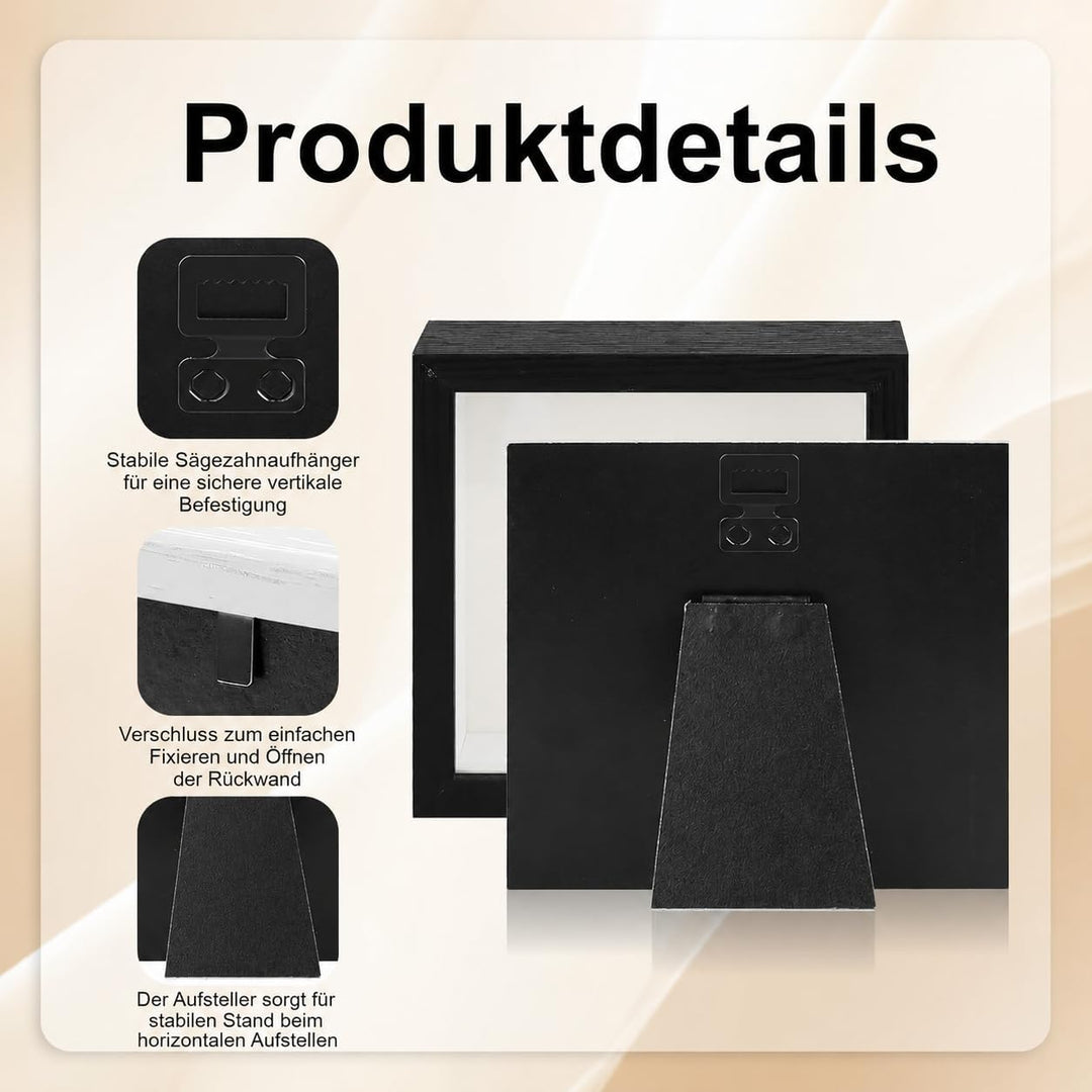 18er Set 3D Bilderrahmen zum Befüllen, Schwarze Objektrahmen 13 x 13 cm | Schattenbox-Rahmen mit 3 c