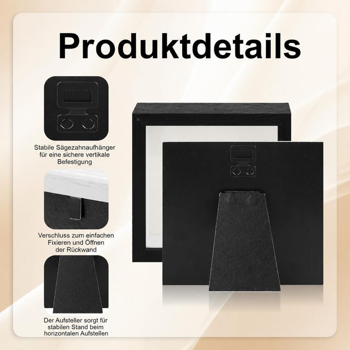 18er Set 3D Bilderrahmen zum Befüllen, Schwarze Objektrahmen 13 x 13 cm | Schattenbox-Rahmen mit 3 c