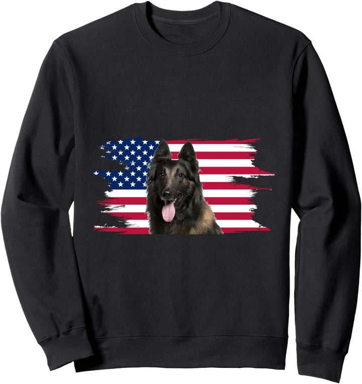 American Flag Dog Belgian Tervuren Sweatshirt