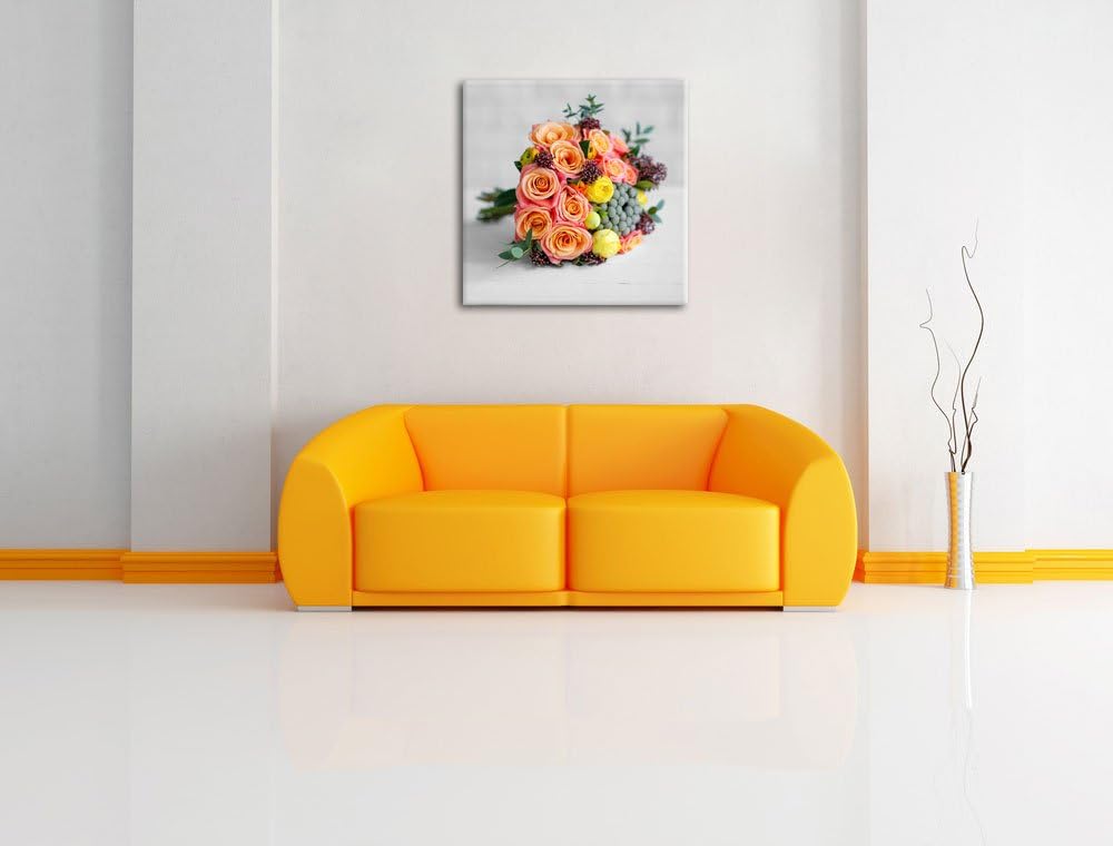Pixxprint Romantischer Blumenstrauss als Leinwandbild/Grösse: 70x70 cm/Wandbild/Kunstdruck/fertig be