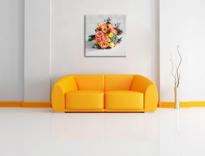 Pixxprint Romantischer Blumenstrauss als Leinwandbild/Grösse: 70x70 cm/Wandbild/Kunstdruck/fertig be