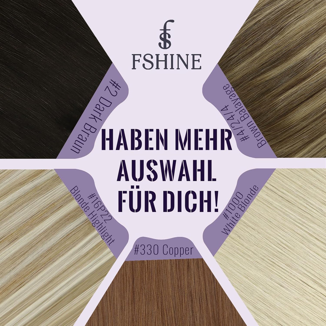 Fshine Clip in Extensions Echthaar 35cm 7 Pcs 120 Gramm Braun Doppelt Tressen Echthaar Haarteil 100%