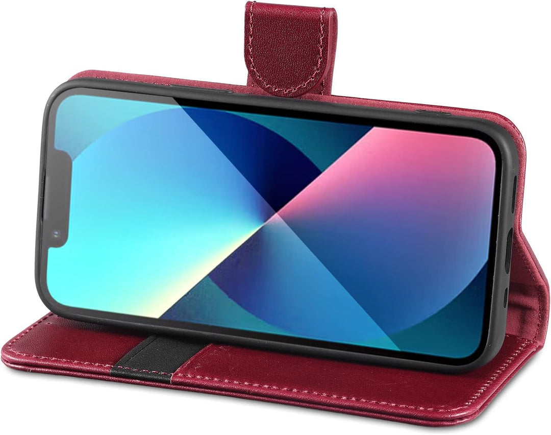 LENSUN Echtleder Hülle für iPhone 13 Mini, Handyhülle [Echtes Leder][Magnetverschluss][RFID Schutz]
