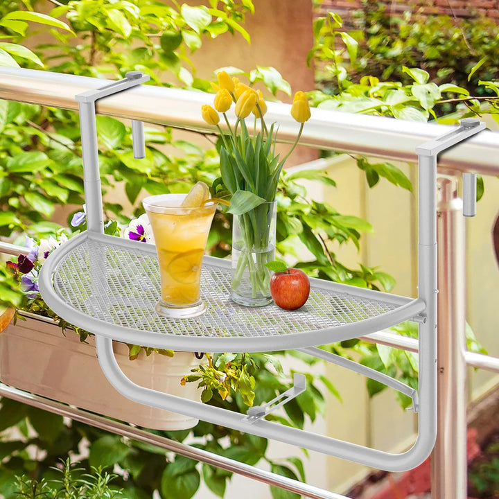 Outsunny Balkonhängetisch Hängetisch Gartentisch höhenverstellbar halbrund Ø30 cm Terrasse Metall We