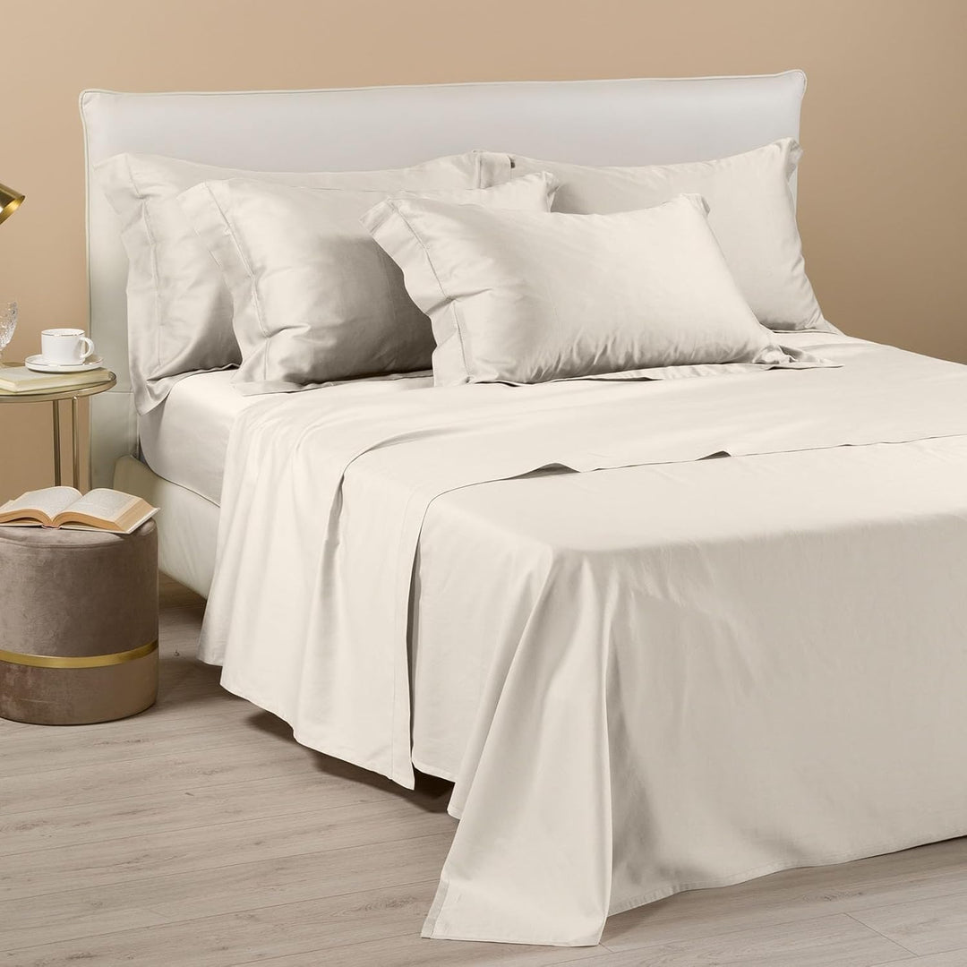 Caleffi Satin Bettwäsche-Set, Baumwolle, Elfenbein, 160 x 190 cm, Elfenbein